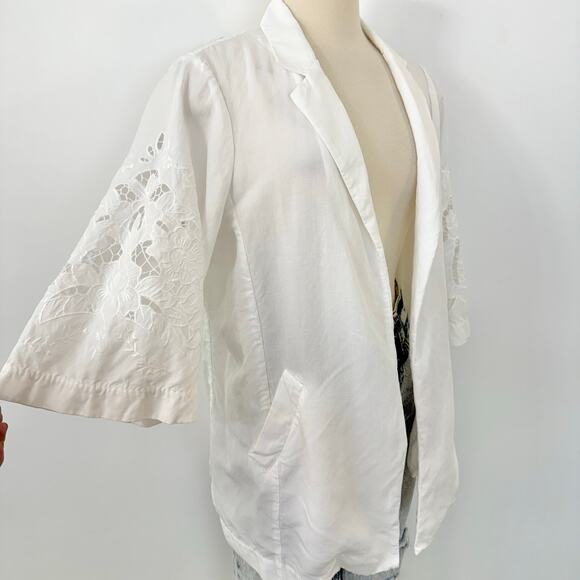 Kobi Halperin Torie Jacket Blazer Linen Blend Floral Eyelet Embroidery White M - Picture 5 of 11